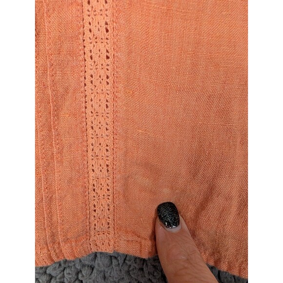 J Jill Top Button Up 100% Linen Eyelet Short Sleeve Size Medium Peach Pleated - Picture 9 of 13